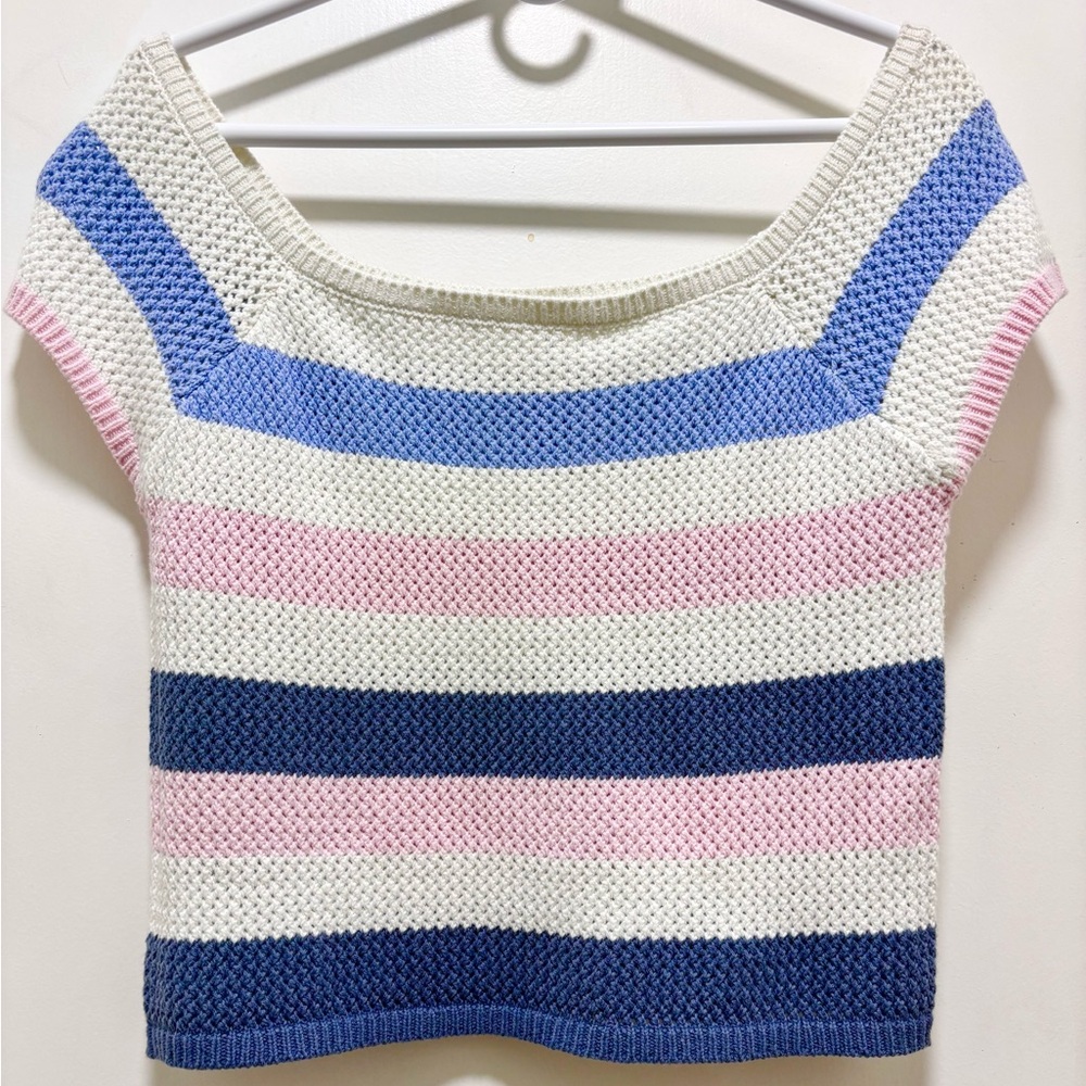 Full Tilt Blue and White Pattern Crochet Top | Size XL